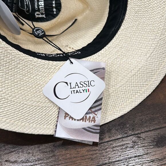 NWT B Couture Women\'s Wide Brim Feather Band Diane Panama Hat White Green 56cm/M main image 4